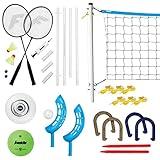 Franklin Sports Fun 5 Combo Outdoor Game Set - Backyard, Beach + Camping Games for Kids - Badminton, Volleyball, Flip Toss, Flying Disc - Horseshoes or Ring Toss