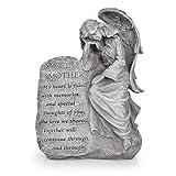 Besti Garden Memorial Stone Angel - Cold-Cast Ceramic Graveyard Remembrance Decoration - Outdoor Sculpture and Engraved Design with Special Mother Quote - Sympathy Gift