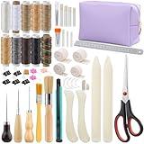 65 Pcs Bookbinding Kit Book Binding Materials Bone Folder Tool Book Binding Kit for Beginners Bookbinding Bupplies with 10 Waxed Thread Paper Awl Binding Ribbon and Bag for Storage