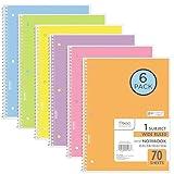 Mead Spiral Notebooks, 6 Pack, 1-Subject, Wide Ruled Paper, 8" x 10-1/2", 70 Sheets, Assorted Pastel Colors (930050-ECM)