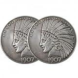 Antique Liberty Indian Head $10 Dollar Coin, Uncirculated Morgan Silver Dollar, Historical Shangui Ritual Coin, Rare Old Coins for Collectors & American Coin Collection (1907 2PCS)