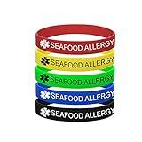 5 Pack-Seafood Allergy Bracelet Medical Alert ID Jewelry Food Allergy Bracelet,100% Silicone Rubber Safety ID Outdoor Sport Health Warning Bracelet Band,7.48",Style 5