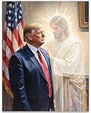 The Grace of God: Jesus & Trump Inspirational Painting 11x14 Unframed Poster - Religious Art Faith Leadership MAGA American Flag Patriotic Artwork for Home Office, Living Room, Conservative Christians