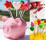 Fruit Forks Dessert Forks Salad Forks Food Picks Repeated Use of Decorate Cute Creative 10 Different Stainless Steel Fruit forks and 1 Pink Pig Holder