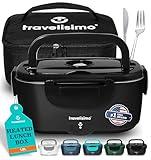 TRAVELISIMO Electric Lunch Box for Adults, 80W Heated Lunch Box 1.5L Stainless Steel Heated Lunchbox For Adults, 12/24/110V Self Heating Lunch Box for Car Truck Work, Lonchera Eléctrica Portátil