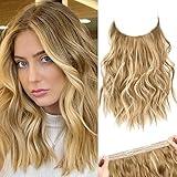REECHO Invisible Wire Hair Extensions with Thinner Softer Lace Weft (Medium Blonde with Blonde Highlights, 12 Inch (Pack of 1))