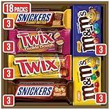 M&M'S Peanut, M&M'S Caramel, SNICKERS Original, SNICKERS Peanut Butter Squared, TWIX Original and Cookie Dough Halloween Variety Pack Full Size Individually Wrapped Milk Chocolate Candy Bars, 18 Ct
