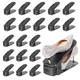TOPNEW 20 Pack Shoe Slots Organizer Shoe Stacker for a Pair of Shoes 4 Levels Adjustable 50% Shoe Space Saver Double Layer Shoe Rack Organizer for Closet (Black)