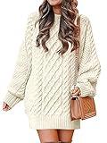 ANRABESS Women Long Sleeve Oversized Cable Knit Chunky Baggy Loose Pullover Tunic Mini Sweater Dress 2024 Trendy Fall Outfits Beige Large