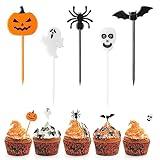 GlyinnHe 50PCS Halloween Picks Cupcake Toppers - Plastic Toothpicks for Cupcakes, Food, Cocktails, Appetizers - Party Supply for Baby Shower, Birthday, Wedding