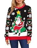 Boiltcat Funny Ugly Christmas Sweaters for Women 2024 Womens Christmas Sweater Crewneck Santa Christmas Sweater Knitted Women's Xmas Sweater for Holiday Party Festive M