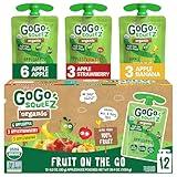 GoGo squeeZ Organic Applesauce and Fruit Puree, Variety Pack, Apple, Strawberry & Banana, 3.2 oz (Pack of 12), Unsweetened Organic Fruit Snacks for Kids, No Gluten, Nut & Dairy, BPA Free Pouches