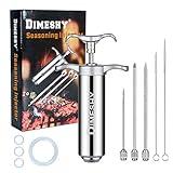 Heavy duty 304 Stainless Steel Meat Injector Kit with 2-oz Large Capacity Barrel with 3 commercial Marinade Needles