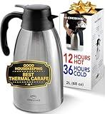 Thermal Coffee Carafe 68oz / 2L - 12 Hours Hot Beverage Dispenser, Insulated Stainless Steel Carafe for Hot Liquids, Coffee Carafes For Keeping Hot Coffee Dispenser for Parties -Large Tea Carafe Flask