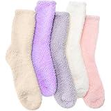 MOGGEI Fuzzy Socks for Women Men Winter Fluffy Warm Thick Cozy Comfy Sleep Super Soft Fluffy Fleece Cabin House Plush Gift Socks Stocking Stuffers 5 Pairs(Candy Colors,L)