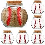 FillTouch 6 Pcs Baseball Printed Round Jar 3.4 oz Round Shaped Glass Jar with Cork Lid 2.56 x 2.56 Inch Mini Decorative Glass Bottle for Baseball Team Coach Player Gift Sport Party Favors Decoration