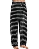 Hanes Men's ComfortSoft Cotton Printed Lounge Pants, 31" Inseam, Pockets, Drawstring/Elastic Waist, Black Graph Plaid, X-Large