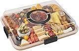 Renmxj Charcuterie Board with Clear Lid, Travel Portable Cheese Board Charcuterie Boxes Cutting Boards for Kitchen, House Warming Gifts New Home, Gifts for Women (6 Compartments Black)