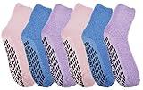 Non Slip Hospital Socks for Men Women Cozy Fuzzy Home Slipper Socks (One Size Fit Most, 6 pairs Assorted C)