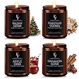 Christmas Candles Set, Christmas Scented Candles for Home, 4 Pack Holiday Candles Natural Soy Candles, Christmas Gifts for Women Men, Winter Fragrance of Balsam Cedar/Cookies/Apple Cider/Cinnamon