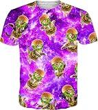 RAISEVERN Mens T-Shirt Funny Burger Cat Short Sleeve 3D Graphic Design Purple Galaxy Space Shirts Casual Cool Holiday Festive Crazy Family Crewneck T Shirt Party Top Tees