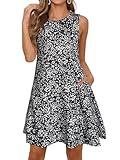 Floral Dresses for Women Summer Beach Sleeveless Sundress Pockets Swing Casual Loose Tshirt Dress(Small Floral Black,L)