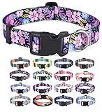 Mihqy Dog Collar with Bohemia Floral Tribal Geometric Patterns - Soft Ethnic Style Collar Adjustable for Small Medium Large Dogs(Floral Pink,S)