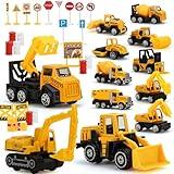 TOY Life 35 PCS Construction Toys Mini Excavator Toy Trucks, Small Construction Vehicles, Toddler Construction Cake Topper Decoration, Bulldozer Toy for Boys, Kids Construction Toy Set Birthday Gifts