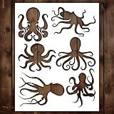 Octopus Stencil | Reusable Ocean Life Animals Sea Creatures Octopus Stencils for Painting on Wood, Glass, Wall, Rock, Fabric, Walls, Canvas, Glassware | Squid Stencil 8.5"x 11"