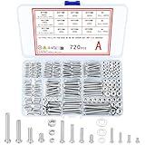 720 Pcs Nuts and Bolts Assortment Kit, M3 M4 M5 Carbon Steel Screws Bolts and Nuts and Washers Assortment Set, Assorted Cross Pan Head Machine Screws Nuts and Bolts, with Storage Case