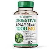 Wholesome Wellness Digestive Enzymes 1000MG Plus Prebiotics & Probiotics Supplement, 180 Capsules, Organic Plant-Based Vegan Formula for Digestion & Lactose with Amylase & Bromelain,3-6 Months Supply