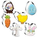 FUSOTO 6PCS Easter Cookie Cutters Set, Holiday Cookie Cutter Easter Shapes for Baking-Bunny, Egg, Carrort, Cross,Brasket, Chick Cookie Cutters for Homemaking Cookie