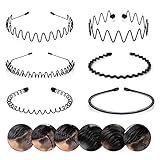 CAMKONG 6PCS Metal headbands for Men Headbands Women Wavy Hair bands Spring Hair Hoop Sports Fashion Hairband Unisex Black Elastic Non Slip Simple Headwear Accessories