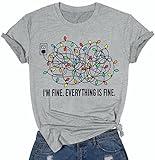 It's Fine Im Fine Everythings Fine Tshirt Women Christmas Shirts Casual Short Sleeve Letter Printed Tees Tops Grey