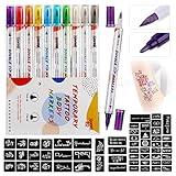 HAWINK Temporary Tattoo Markers for Skin, 10 Body Markers + 56 Large Tattoo Stencils for Kids and Adults, Dual-End Tattoo Pens Make Bold and Fine Lines with Cosmetic-Grade Tattoo Ink ZYH2208001KIT