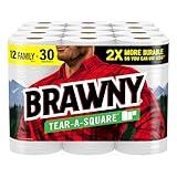 Brawny Tear-A-Square Paper Towels, 12 Family Rolls = 30 Regular Rolls, 2X More Durable*, 3 Sheet Sizes, Strong and absorbent extra-large roll