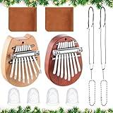 eBoot 10 Pieces 8 Keys Mini Piano Set Include Finger Thumb Piano with Lanyard Chain, Finger Protector and Cleaning Cloth Christmas Gift for Adults Beginners(Wood,Oval, Cat Shaped)