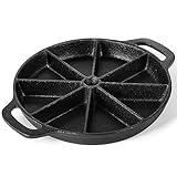 WUWEOT Cast Iron Wedge Pan, Non stick Round Corn Bread Skillet, Black 8-edges Biscuit Pan with Double Handles for Scones, Corn Stick Pan, Muffins, Cup Cakes and Brownies