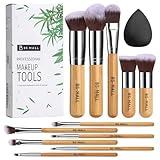 BS-MALL Makeup Brush Set 11Pcs Bamboo Synthetic Kabuki Brush Set Foundation Powder Blending Concealer Eye shadows Blush Cosmetics Brushes with Organizer Bag & Makeup Sponge