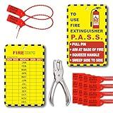 30 Sets Fire Extinguisher Tags Monthly Inspection Tear-Resistant Numbered Plastic Tamper-Evident Cable Ties Easy to Punch Includes Handheld Hole Puncher- Red