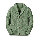 Boy's Sweater Cardigan Button Down Shawl Collar Cable Knitted Outwear Sweater Coats with Pockets Army Green