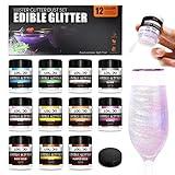 Edible Glitter 11+1 Colors Set, Food Grade Luster Dust, Edible Glitter for Drinks, Beer, Cake Decorating, Chocolates, Fondant, Strawberries, Cupcakes, Vegan and Gluten Free (3g/bottle)