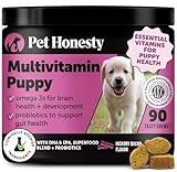 Multivitamin Puppy Treats - Essential Dog Supplements & Vitamins for Learning and Cognitive Development- Probiotics, Omega Fish Oil for Health, Heart & Immunity - Dog Health Supplies