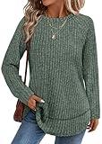 WIHOLL Womens Fall Fashion Must Haves 2025 Tunic Shirts Business Casual Tops Long Sweaters Lightweight Round Neck Green M