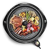Elite Gourmet EMG-980BX Large Indoor Electric Round Nonstick Grill Cool Touch Fast Heat Up Ideal Low-Fat Meals Dishwasher Safe Includes Glass Lid, 14", Black
