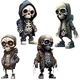 4Pcs Skull Decor,Skeleton Figurines,Horror Movie Garden Gnomes,Halloween Skeleton Statues Decor Set Cute Skeleton Resin Indoor Decorations,Unique Skull Ornaments Gift for Children Adult