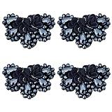 CRASPIRE 4PCS Crystal Shoe Charms Glude on Black Rhinestone Crystal Shoe Oraments Wedding Bridal Shoe Elegant Rhinestones Flower for Jewelry Shoes Clothing Bags Hats Decoration (No Clips)