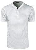 TAPULCO Summer Short Sleeve Collarless Golf Shirts for Mens Modern Striped Basic Tee Classic Henley Neck Versatile Tops Casual Work Wear Stripe White X-Large