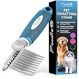 Poodle Pet Dematting Fur Rake Comb Brush Tool - Dog and Cat Comb with Long 2.5 Inches Steel Safety Blades for Detangling Matted or Knotted Undercoat Hair (Blue, Dematting Comb)