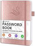 Elegant Password Book with Alphabetical Tabs - Hardcover Password Book for Internet Website Address Login - 5.2" x 7.6" Password Keeper and Organizer w/Notes Section & Back Pocket (Rose Gold)